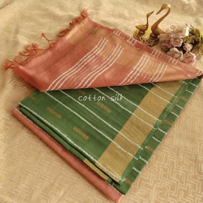 Stylish Semi Silk Sarees on the floor with pot