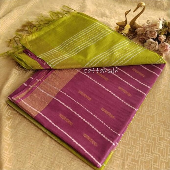 Stylish Semi Silk Sarees on the floor with pot