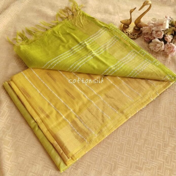 Stylish Semi Silk Sarees on the floor with pot
