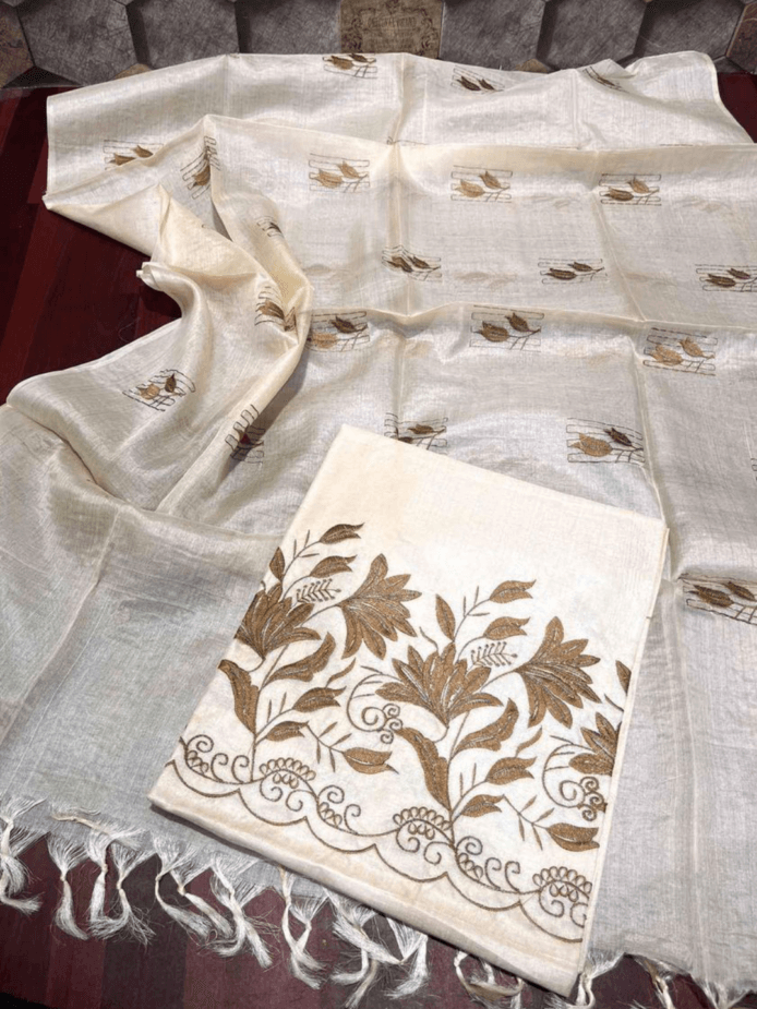 Tussar silk salwar material range, known for its luxurious feel and beautiful embroidery work.