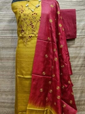 Tussar Silk Churidar Salwar Suit Material with Elegant Embroidery Design