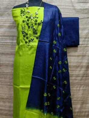 Tussar Silk Churidar Salwar Suit Material with Elegant Embroidery Design