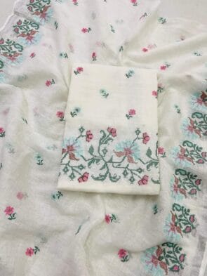 White Embroidered Salwar Kameez Material