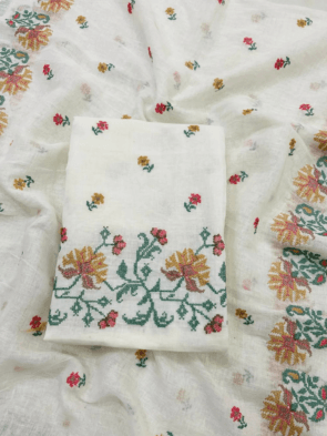 White Embroidered Salwar Kameez Material
