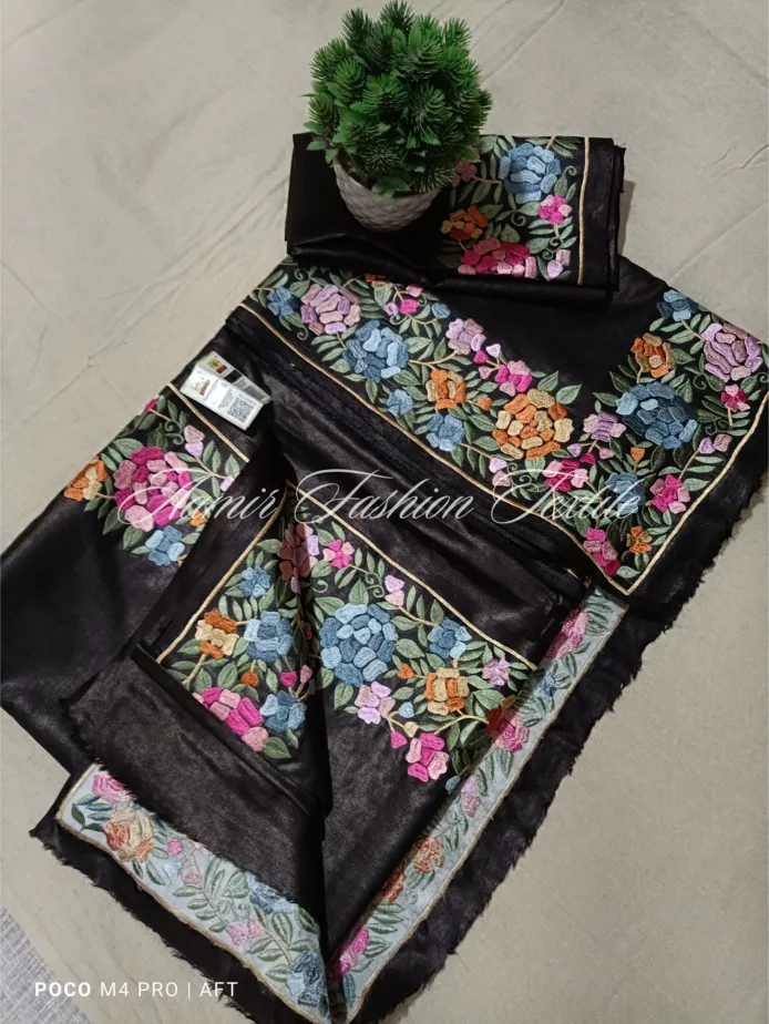 Bhagalpuri Tussar Silk Saree with Hand Embroidered Borders