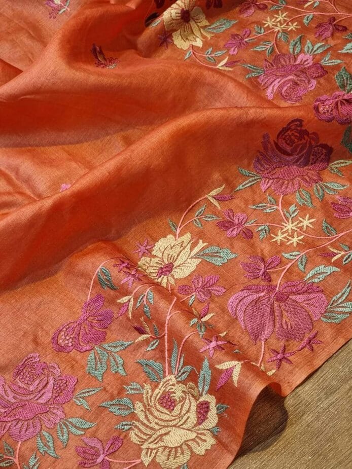 Bhagalpuri Tussar Silk Saree with Heavy Embroidery Work – 100% Pure Silk