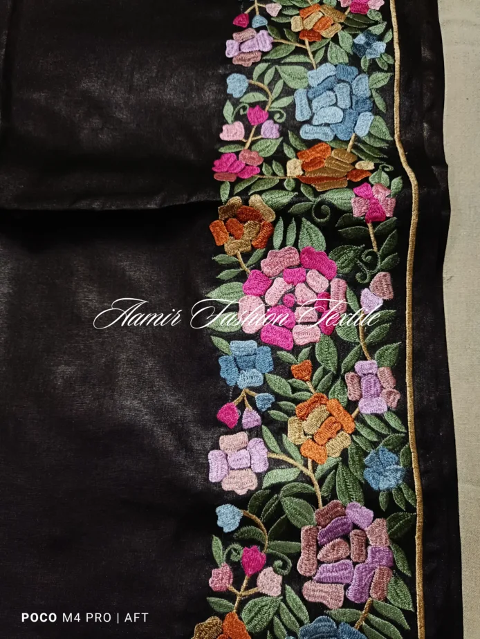 Bhagalpuri Tussar Silk Saree with Hand Embroidered Borders