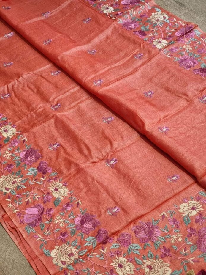 Bhagalpuri Tussar Silk Saree with Heavy Embroidery Work – 100% Pure Silk