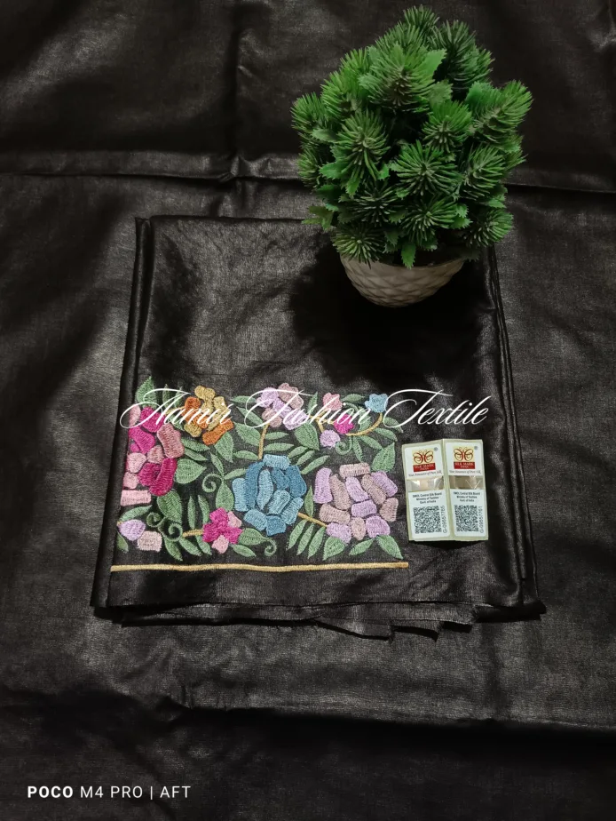 Bhagalpuri Tussar Silk Saree with Hand Embroidered Borders