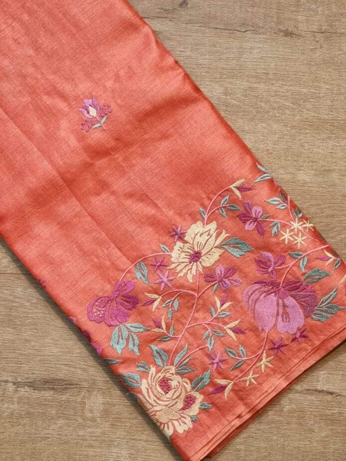 Bhagalpuri Tussar Silk Saree with Heavy Embroidery Work – 100% Pure Silk