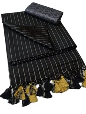 Semi Tussar Silk Sarees | Soft Silk with Stripes & Dobby Woven Blouse