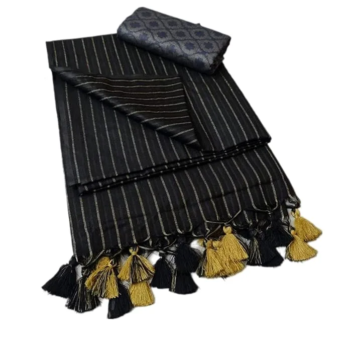 Semi Tussar Silk Sarees | Soft Silk with Stripes & Dobby Woven Blouse