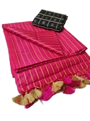 Semi Tussar Silk Sarees | Soft Silk with Stripes & Dobby Woven Blouse