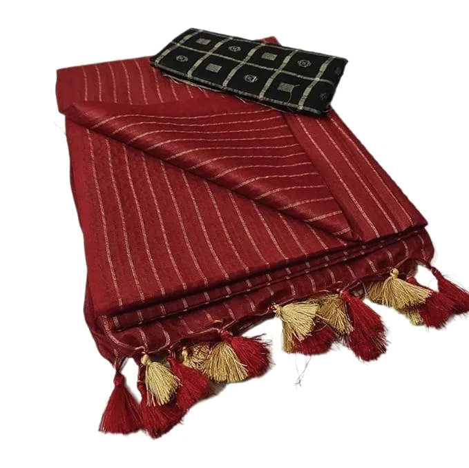 Semi Tussar Silk Sarees | Soft Silk with Stripes & Dobby Woven Blouse