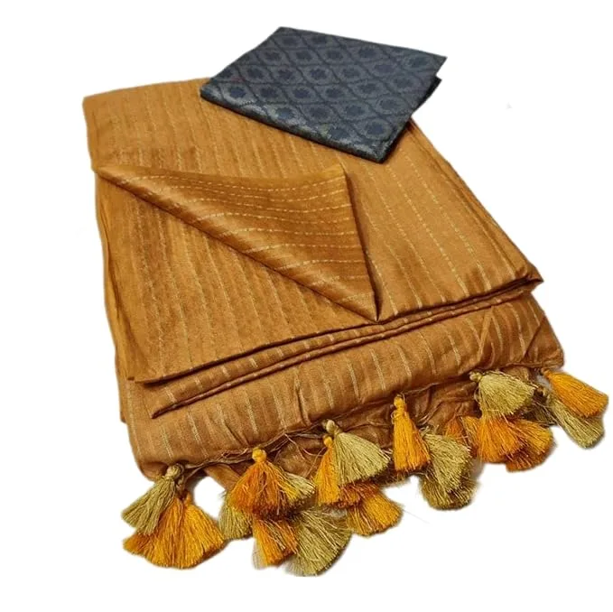 Semi Tussar Silk Sarees | Soft Silk with Stripes & Dobby Woven Blouse