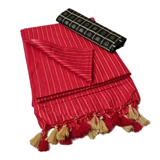 Semi Tussar Silk Sarees | Soft Silk with Stripes & Dobby Woven Blouse