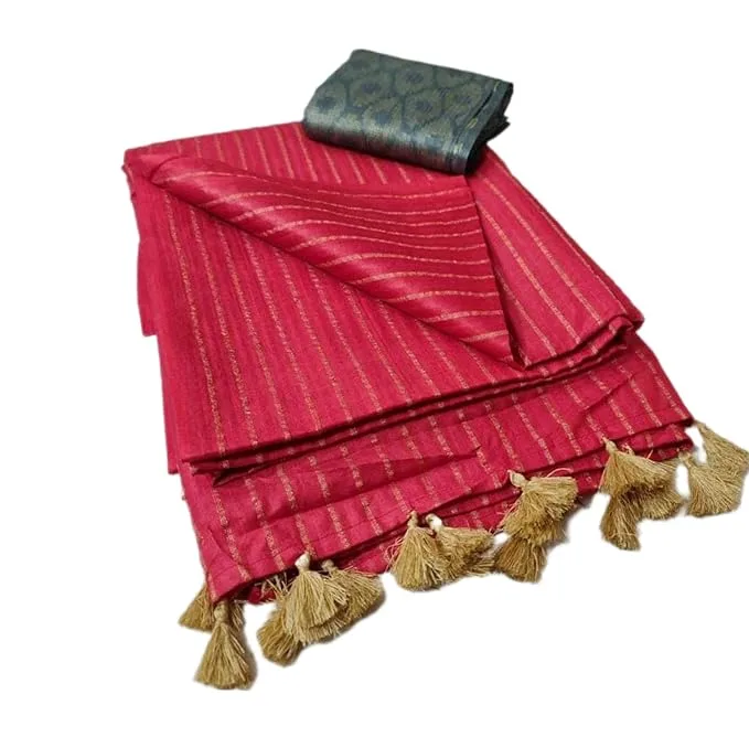 Semi Tussar Silk Sarees | Soft Silk with Stripes & Dobby Woven Blouse