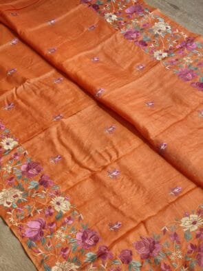 Orange Tussar Silk Saree for Weddings