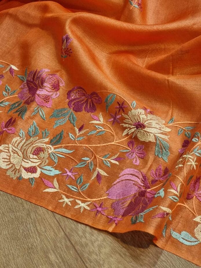 Orange Tussar Silk Saree for Weddings