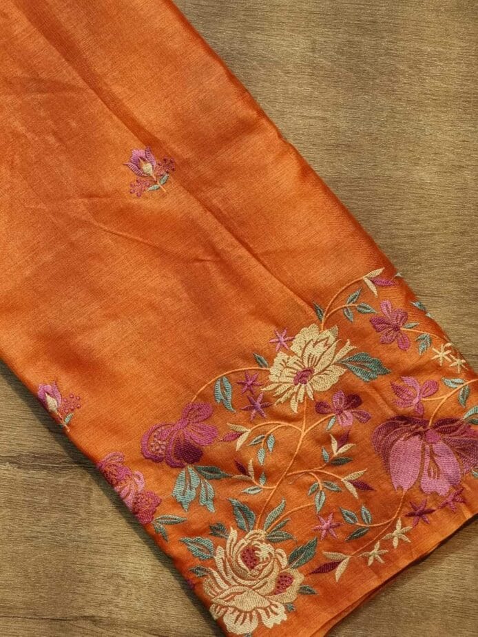 Orange Tussar Silk Saree for Weddings