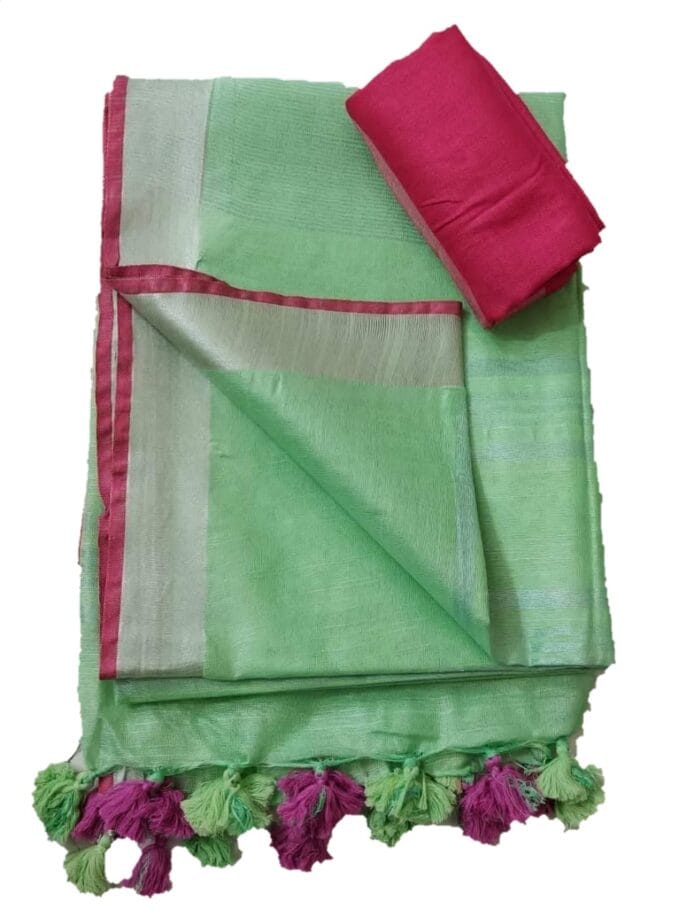 pure cotton linen sarees with blouse