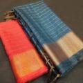 Mangalagiri Kota Silk Saree with check weaving design and temple border