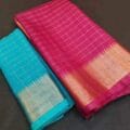 Mangalagiri Kota Silk Saree with check weaving design and temple border