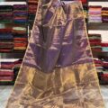 Tissue Linen Saree Golden Zari Border with Model and Some saree in background