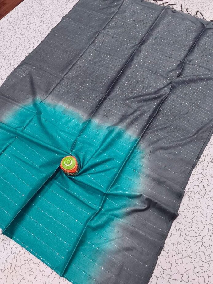 Sequins Striped Kota Silk Saree on the Floor