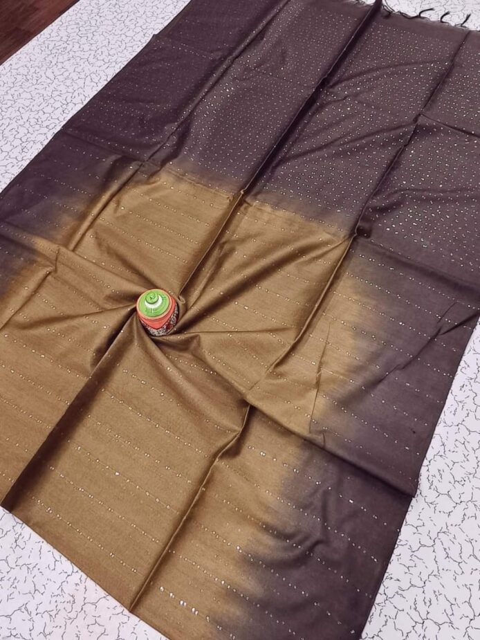 Sequins Striped Kota Silk Saree on the floor