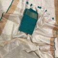 Fabric: 50% Linen and 50% Cotton Quality: Premium Saree Colour: Off-white Pattern: Weaving Zari Check Saree Length: 5.5 meters Blouse Length: 1 meter (Unstitched) Wash Care: 1. Kindly hand wash it separately. 2. No machine wash. Avoid direct sunlight: It's best to store them in a cool, dry place away from sunlight. Disclaimer: Actual colours may vary. This is because every monitor/screen can display colours differently. We try to edit our photos to show the samples as life-like as possible, but please understand the actual colour may vary slightly from your monitor. We cannot guarantee that the colour you see portrays the product's true colour.