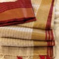 Light Silk Linen Onam Saree with Zari Checks & Red Contrast Blouse