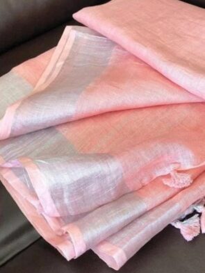 Handloom Woven Linen Sarees Online - Peach
