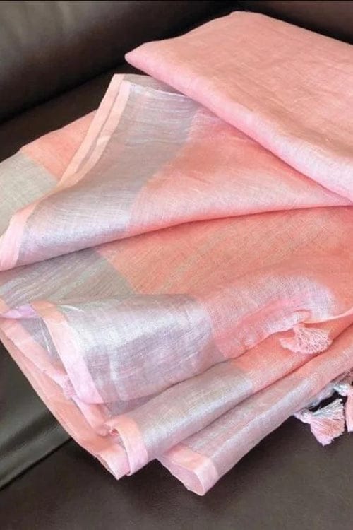 Handloom Woven Linen Sarees Online - Peach