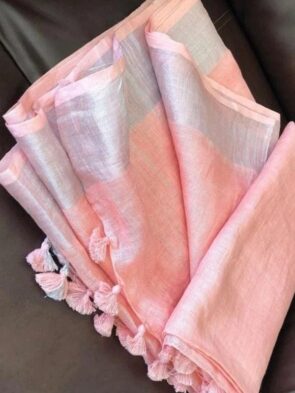 Handloom Woven Linen Sarees Online - Peach