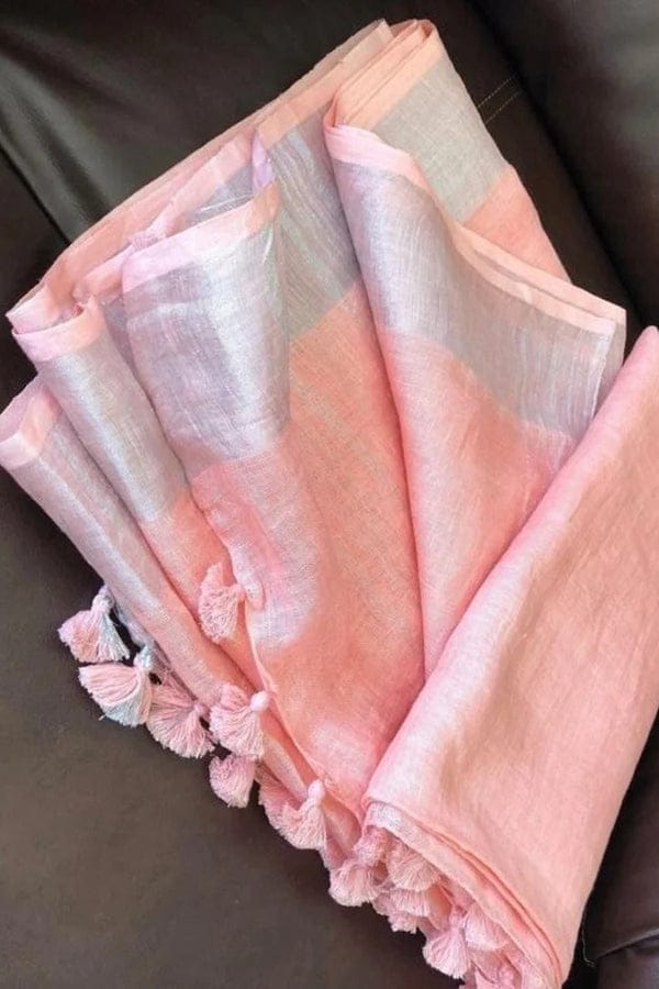 Handloom Woven Linen Sarees Online - Peach