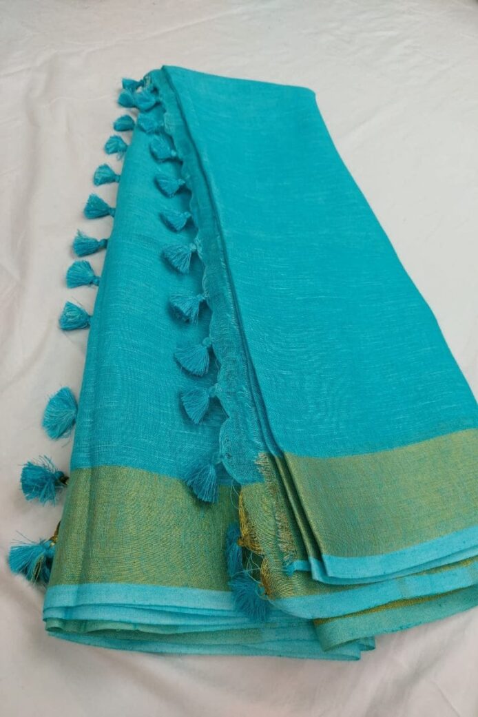 Pure Linen Sarees with Zari Border