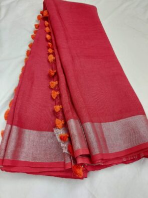 Pure Linen Sarees with Zari Border