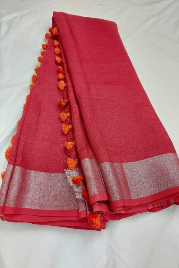Pure Linen Sarees with Zari Border