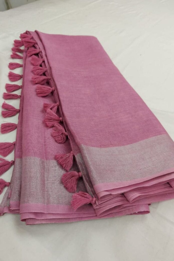 Pure Linen Sarees with Zari Border
