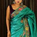 Handloom Tussar Silk Saree with Parsi Work – Pure Bhagalpuri Silk