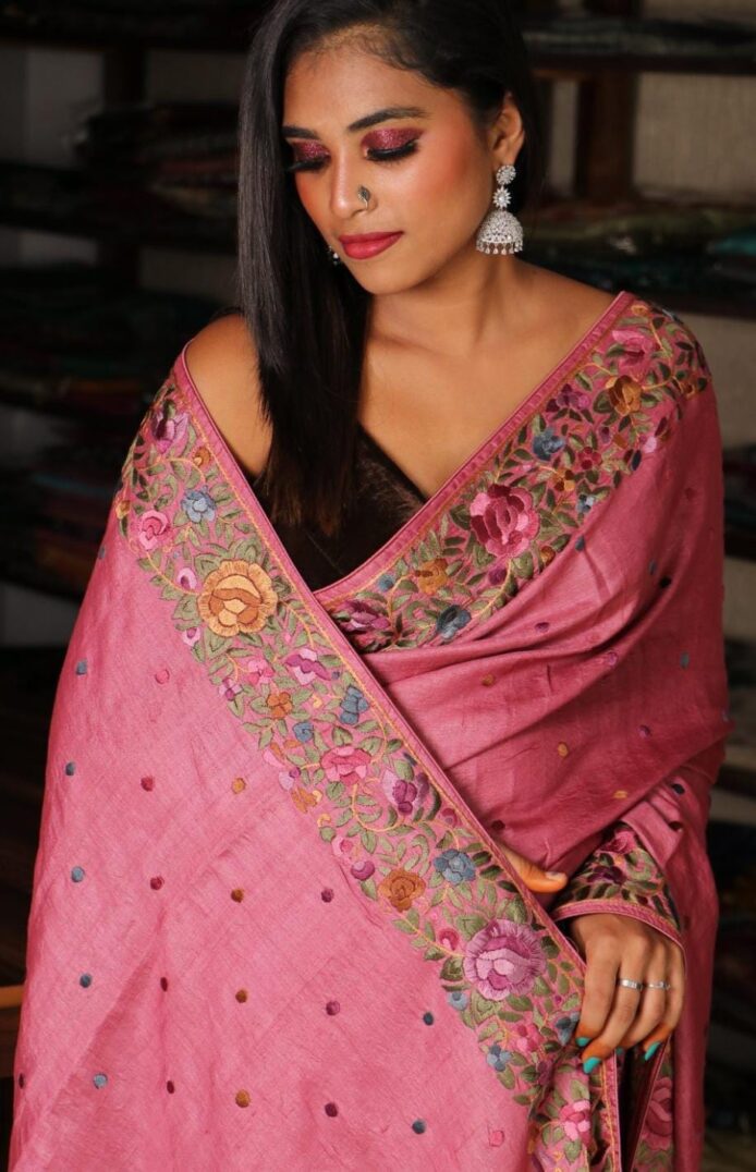 Tussar Silk Saree with Embroidery Work – Authentic Handloom Saree