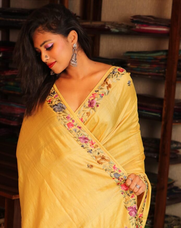 Tussar Silk Saree with Embroidery – Pure Tussar Silk Saree for Festive & Wedding Wear