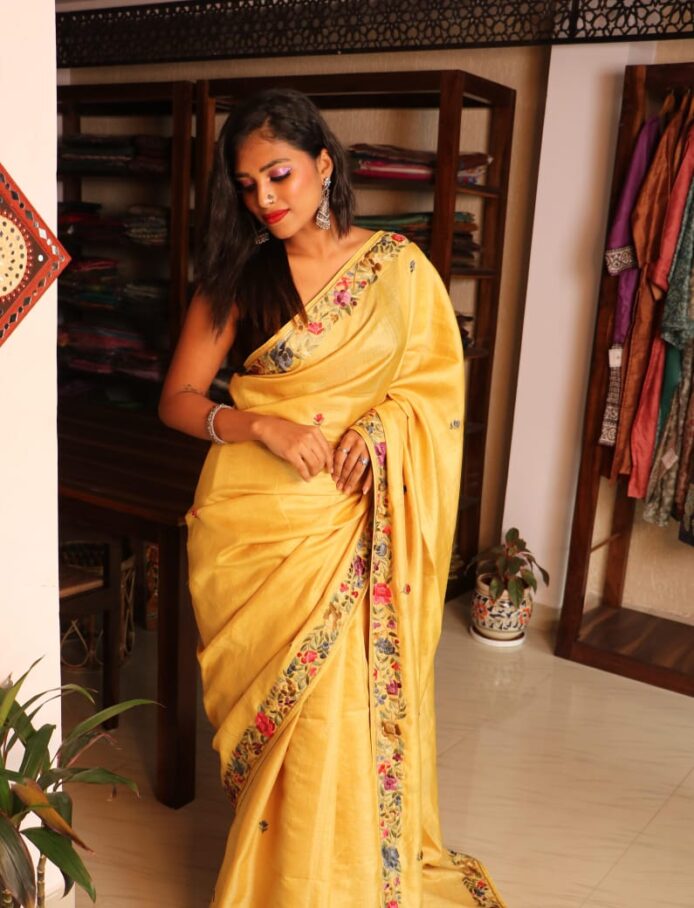 Tussar Silk Saree with Embroidery – Pure Tussar Silk Saree for Festive & Wedding Wear