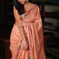 Tussar Silk Saree with Parsi Embroidery Online and draped women in picture