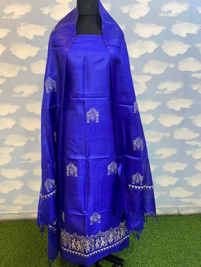Tussar Silk Churidar Set with Dupatta – Pure Silk Embroidered Festive Wear