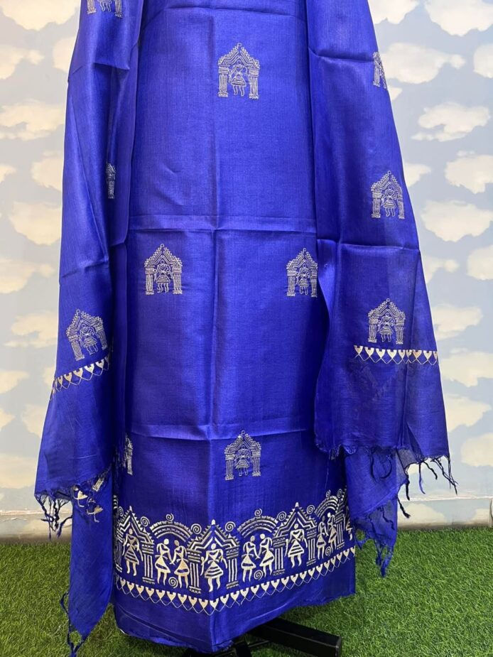 Tussar Silk Churidar Set with Dupatta – Pure Silk Embroidered Festive Wear