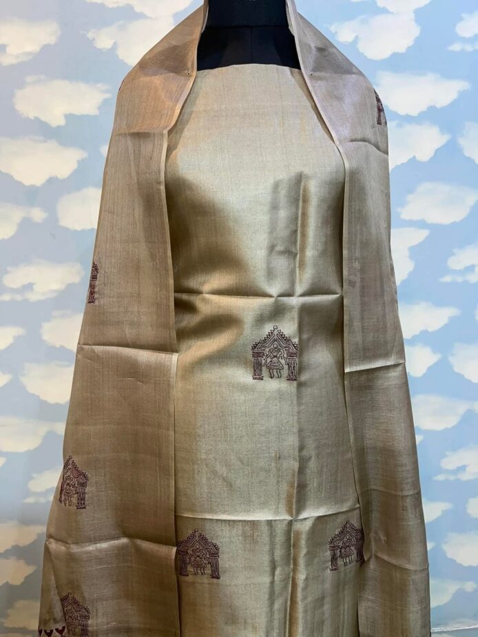 Pure Tussar Silk Suits – Handmade Embroidery Work for Festive Wear