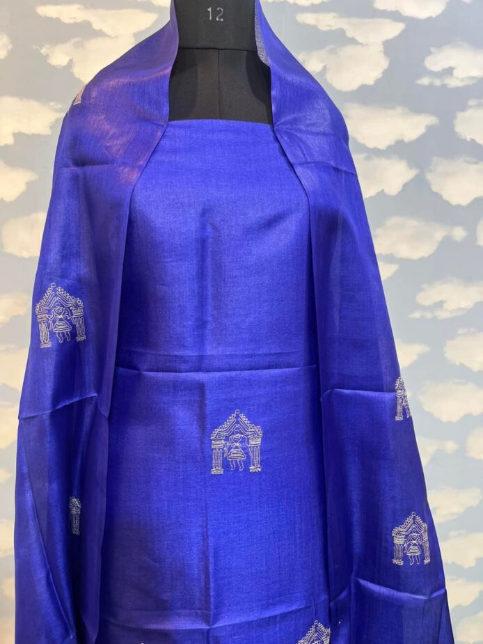 Tussar Silk Churidar Set with Dupatta – Pure Silk Embroidered Festive Wear