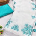 Linen Cotton Saree with Contrast Blouse – Elegant Embroidery Linen Saree